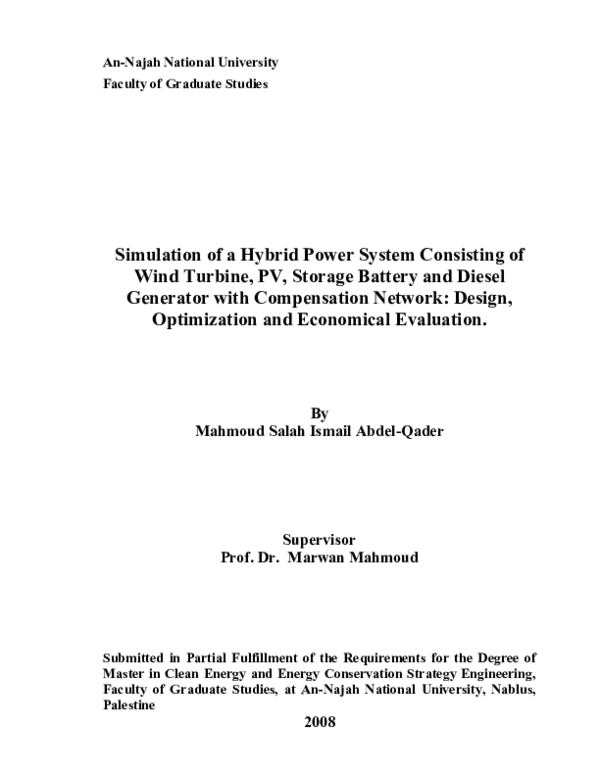 (PDF) Simulation of a Hybrid Power System Consisting of Wind Turbine ...