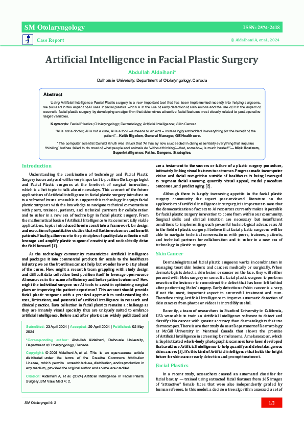 (PDF) Artificial Intelligence in Facial Plastic Surgery