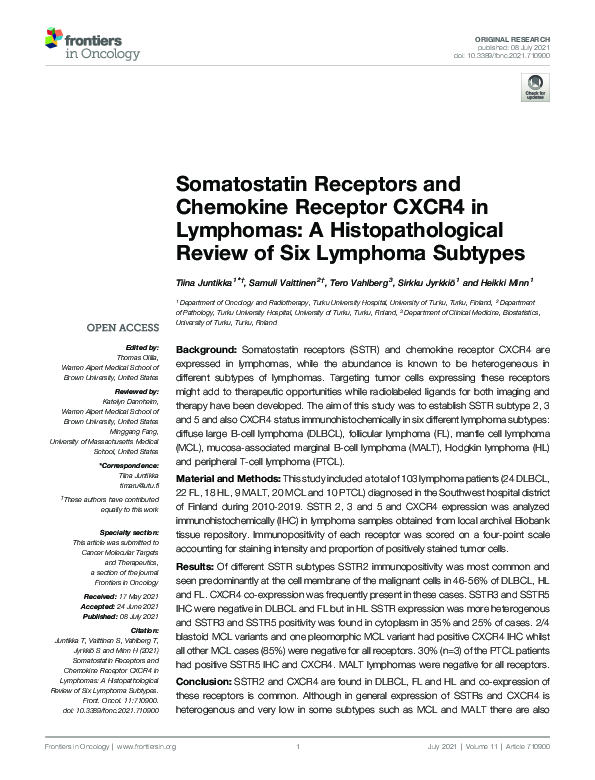 (PDF) Somatostatin Receptors and Chemokine Receptor CXCR4 in Lymphomas ...