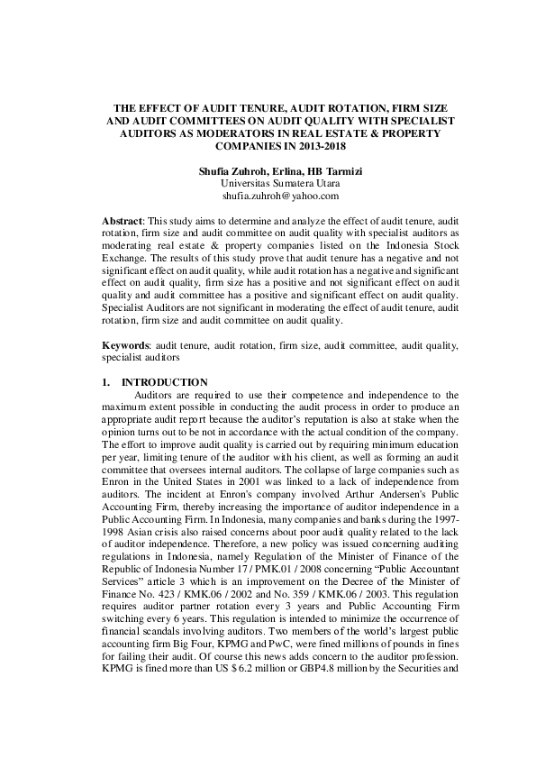(PDF) The Effect of Audit Tenure, Audit Rotation, Firm Size and Audit ...