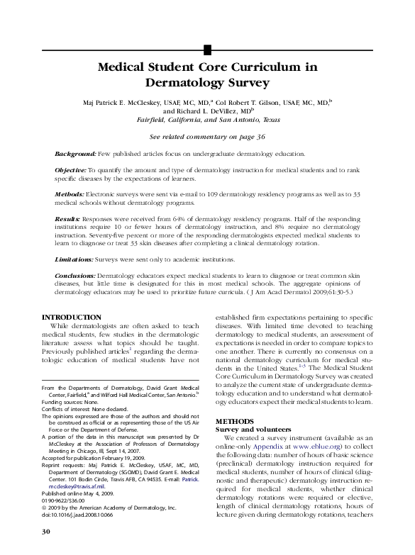 (PDF) Medical Student Core Curriculum in Dermatology Survey