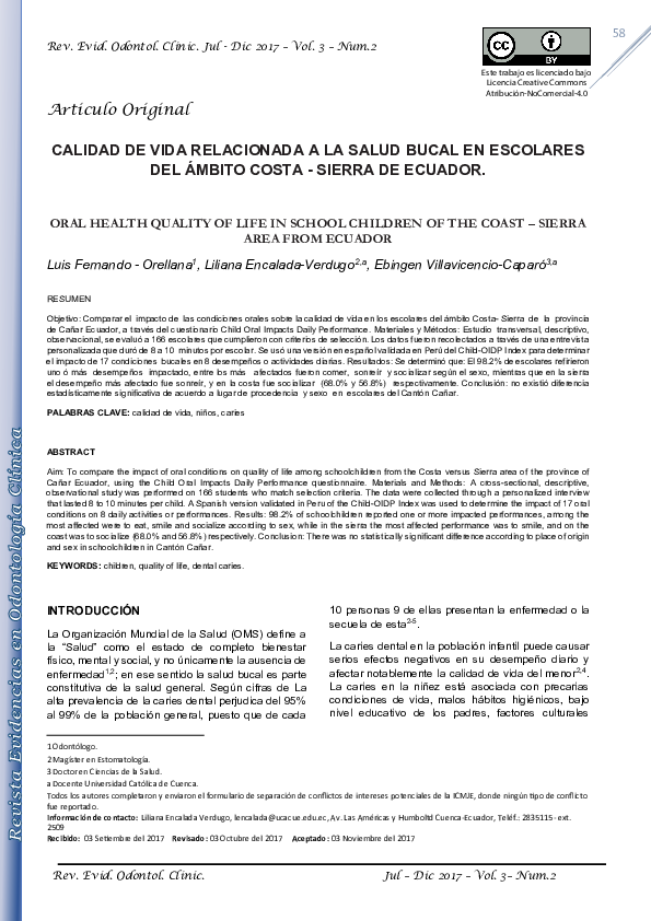 Pdf Calidad De Vida Relacionada A La Salud Bucal En Escolares Del