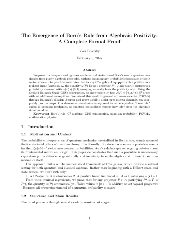 (PDF) The Emergence of Born's Rule from Algebraic Positivity: A ...