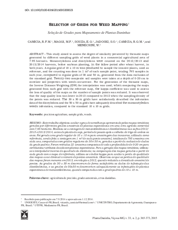 (PDF) Selection of Grids for Weed Mapping