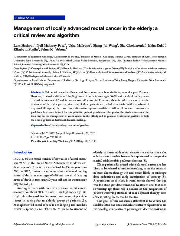 (PDF) Management of locally advanced rectal cancer in the elderly: a ...