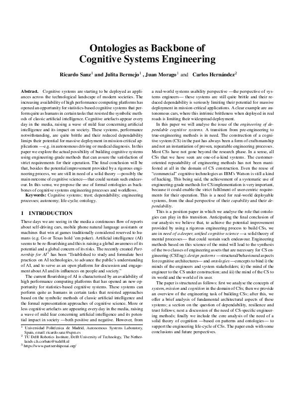 (PDF) Ontologies as Backbone of Cognitive Systems Engineering