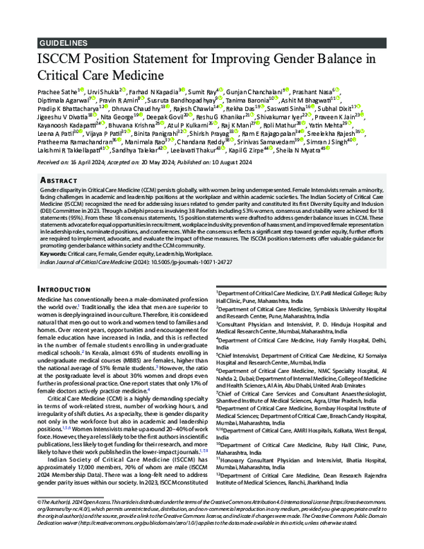 (PDF) ISCCM Position Statement for Improving Gender Balance in Critical ...