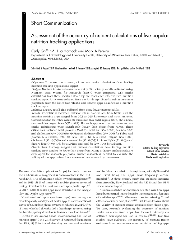 (PDF) Assessment of the accuracy of nutrient calculations of five ...