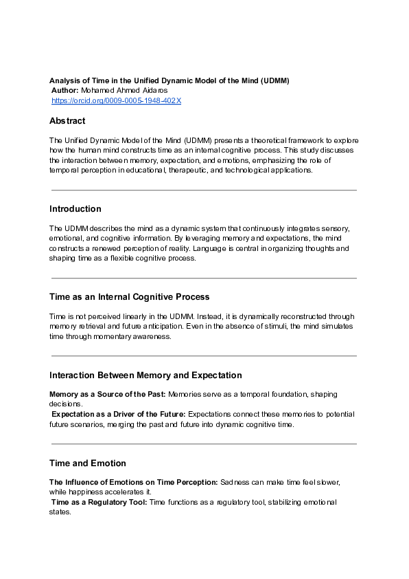 (PDF) Analysis of Time in the Unified Dynamic Model of the Mind (UDMM ...