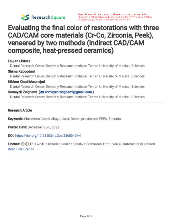 (PDF) Evaluating the final color of restorations with three CAD/CAM ...