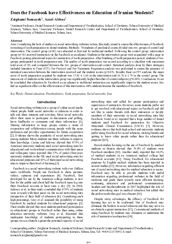 (PDF) Does the Facebook have Effectiveness on Education of Iranian Students