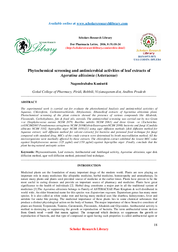 (PDF) Phytochemical screening and antimicrobial activities of leaf ...