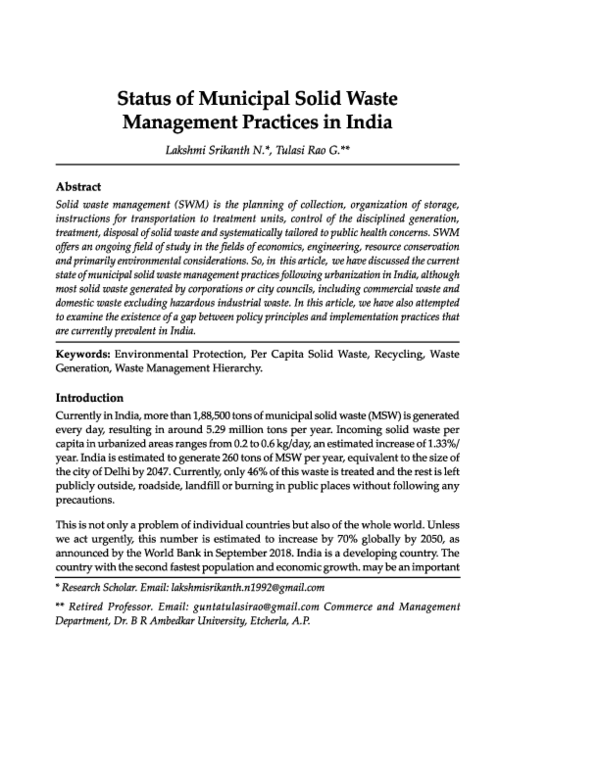 (PDF) Status of Municipal Solid Waste Management Practices in India
