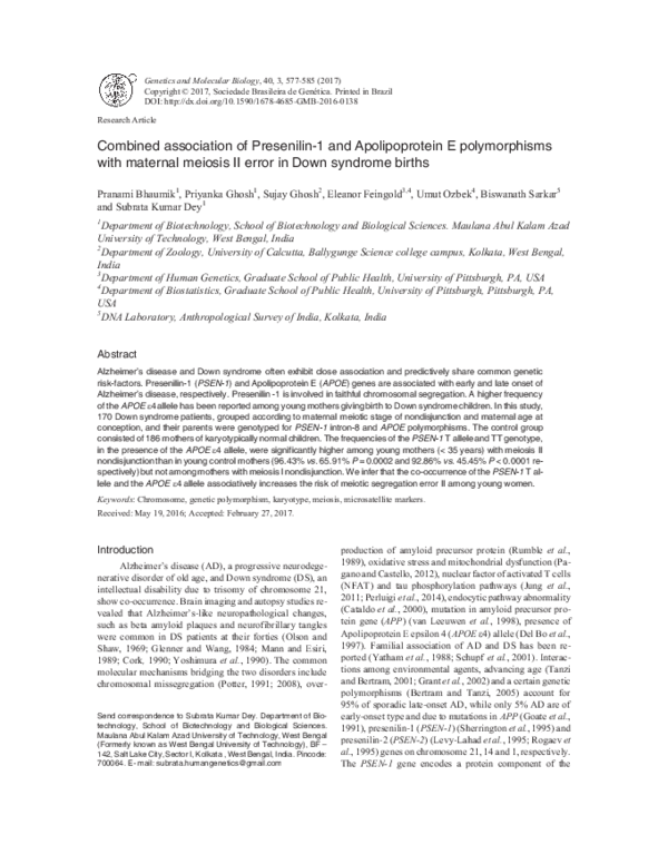 (PDF) Combined association of Presenilin-1 and Apolipoprotein E ...