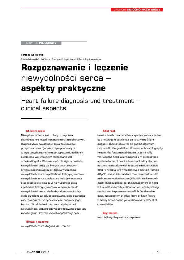 (PDF) Heart failure diagnosis and treatment – clinical aspects