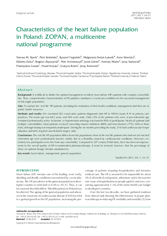 (PDF) Characteristics of the heart failure population in Poland: ZOPAN ...