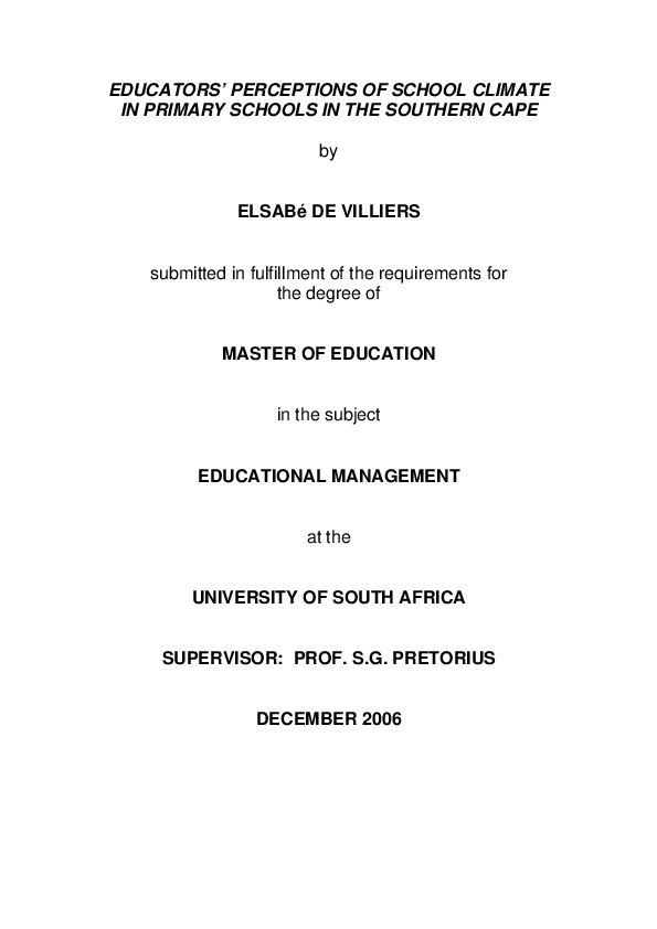 (PDF) Educators' perception of school climate in primary schools in the ...