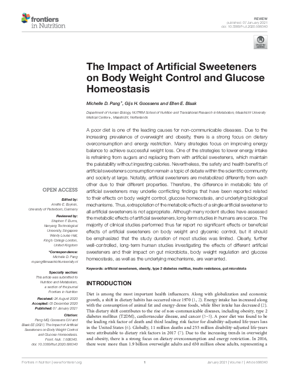 (PDF) The Impact of Artificial Sweeteners on Body Weight Control and ...