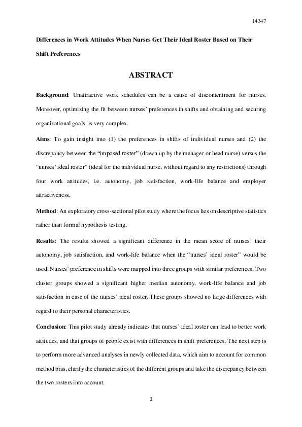(PDF) Differences in work attitudes when nurses get their ideal roster ...