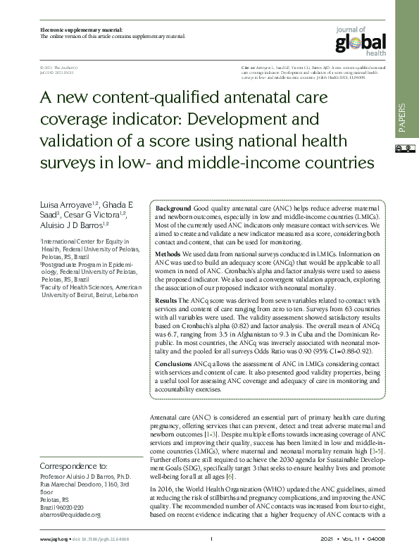 (PDF) A new content-qualified antenatal care coverage indicator ...