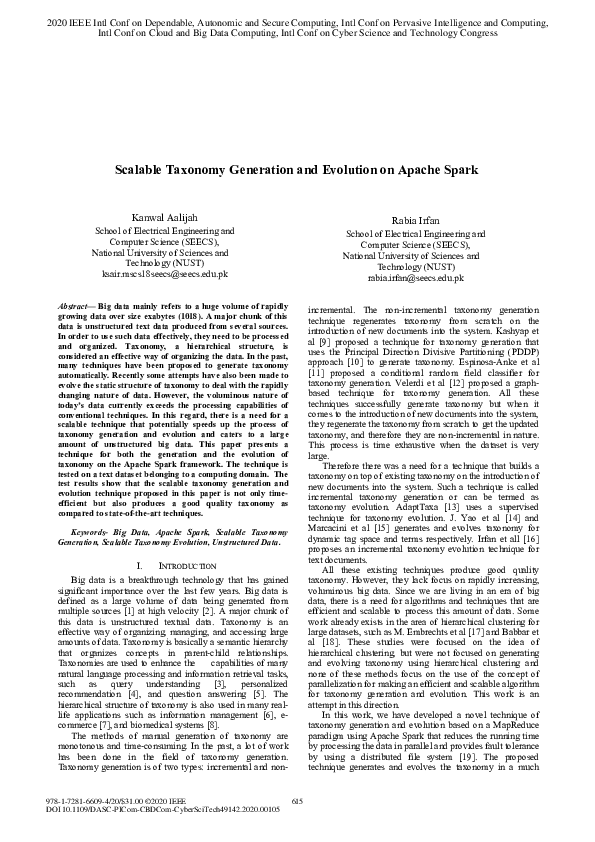 (PDF) Scalable Taxonomy Generation and Evolution on Apache Spark
