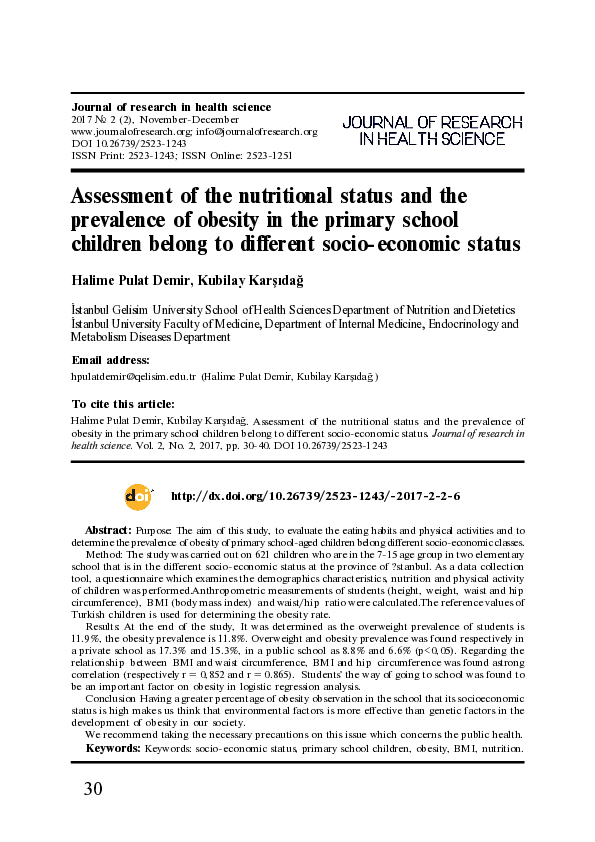 (PDF) Assessment of the Nutritional Status and the Prevalence of ...
