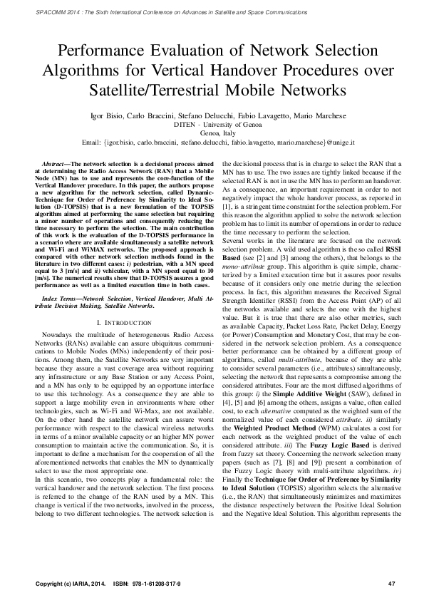 (PDF) Performance Evaluation of Network Selection Algorithms for ...