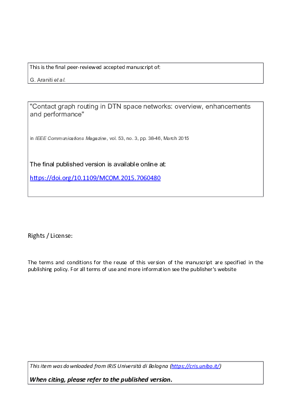 (PDF) Contact graph routing in DTN space networks: overview ...