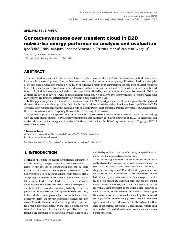(PDF) Context‐awareness over transient cloud in D2D networks: energy ...