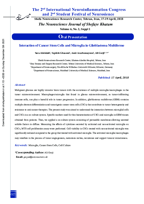 (PDF) Interaction of Cancer Stem Cells and Microglia in Glioblas toma ...