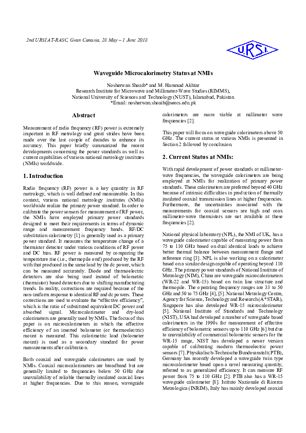 (PDF) Waveguide Microcalorimetry Status at NMIs