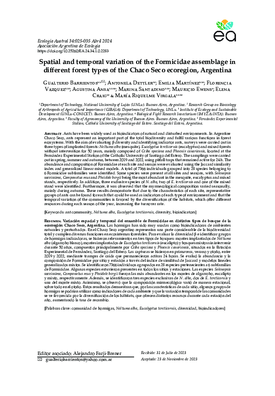 (PDF) Spatial and temporal variation of the Formicidae assemblage in ...