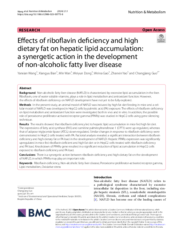 (PDF) Effects of riboflavin deficiency and high dietary fat on hepatic ...