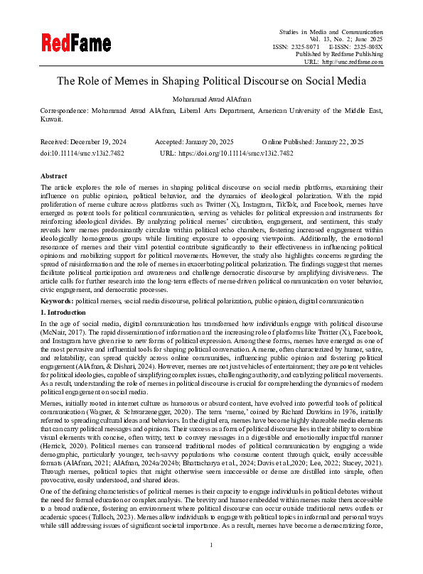 (PDF) The Role of Memes in Shaping Political Discourse on Social Media
