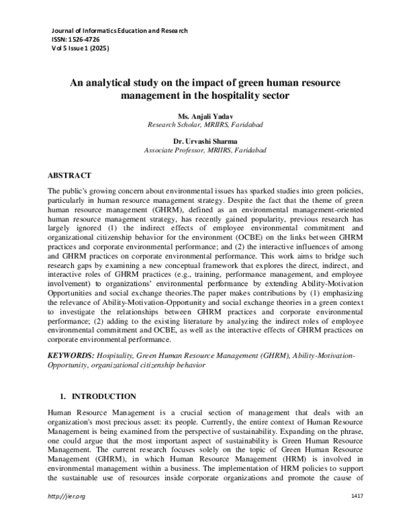 (PDF) An analytical study on the impact of green human resource ...