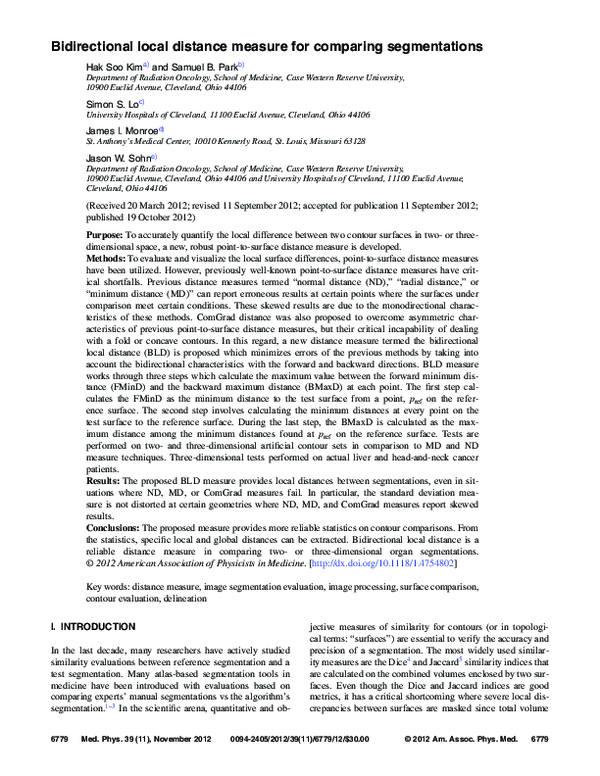 (PDF) Bidirectional local distance measure for comparing segmentations