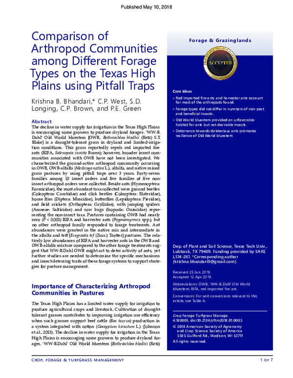 (PDF) Comparison of Arthropod Communities among Different Forage Types ...