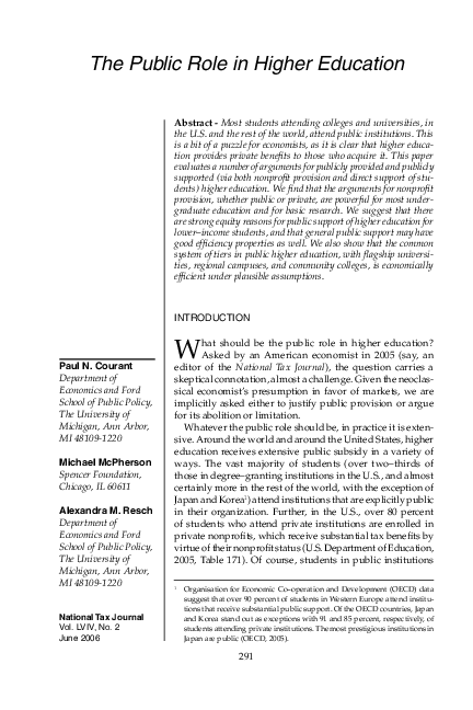 (PDF) The Public Role in Higher Education