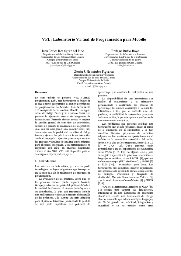 (PDF) VPL: Laboratorio Virtual de Programación para Moodle