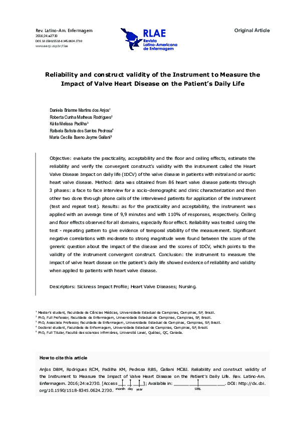 (PDF) [Reliability and construct validity of an instrument to asses the ...