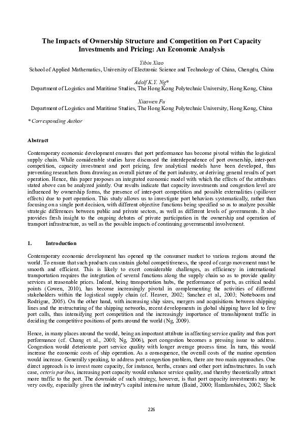 (PDF) The Impacts of Ownership Structure and Competition on Port ...
