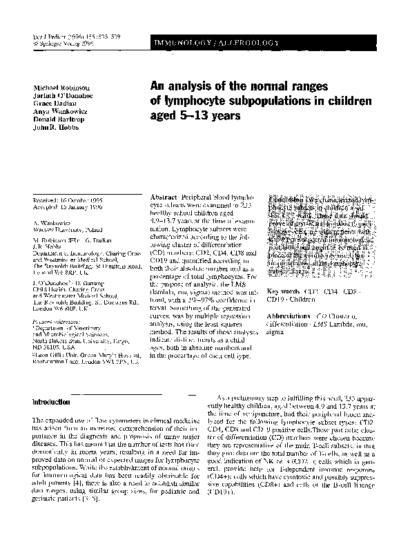 (PDF) An analysis of the normal ranges of lymphocyte subpopulations in ...