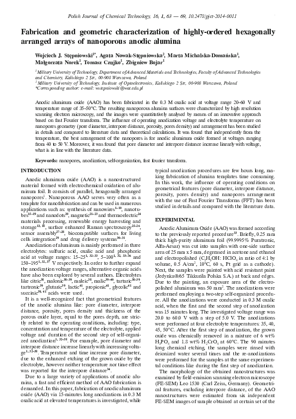 (PDF) Fabrication and geometric characterization of highly-ordered ...