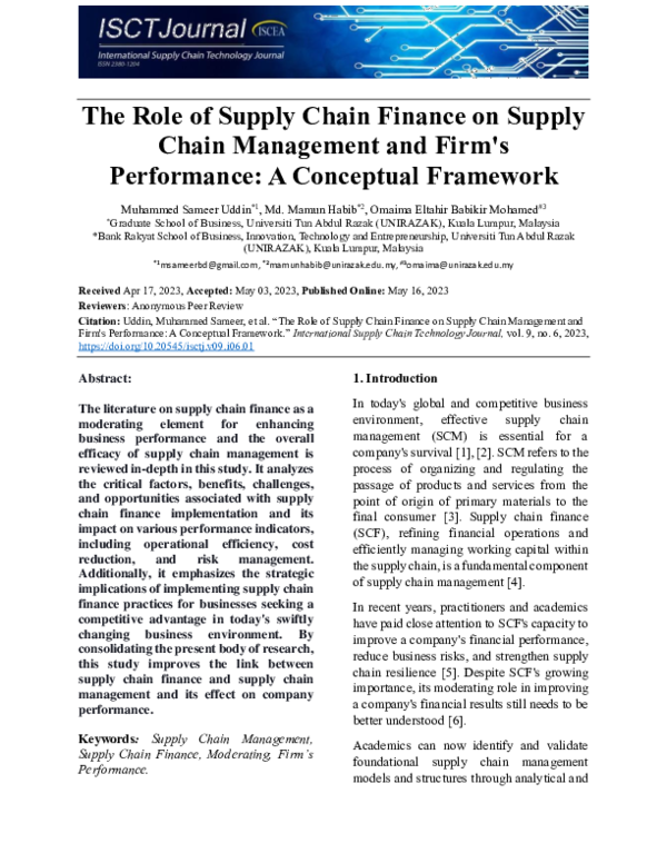 (PDF) The Role of Supply Chain Finance on Supply Chain Management and ...
