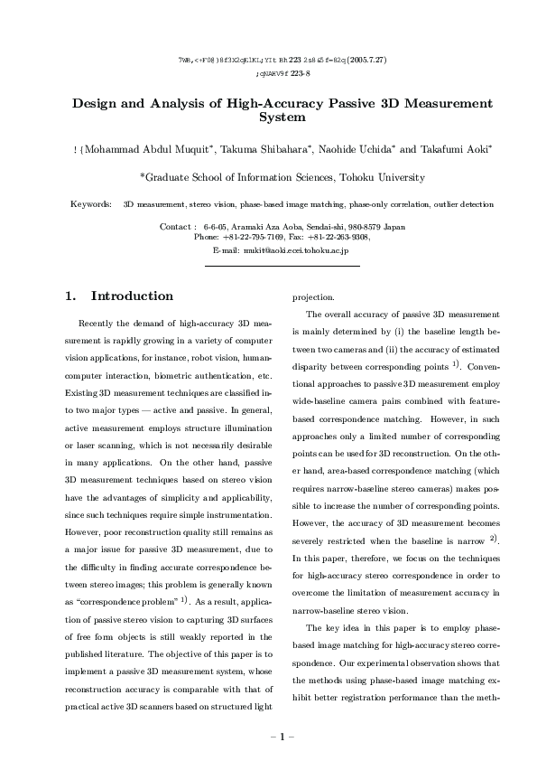 (PDF) Design and Analysis of High Accuracy Passive 3D Measurement System