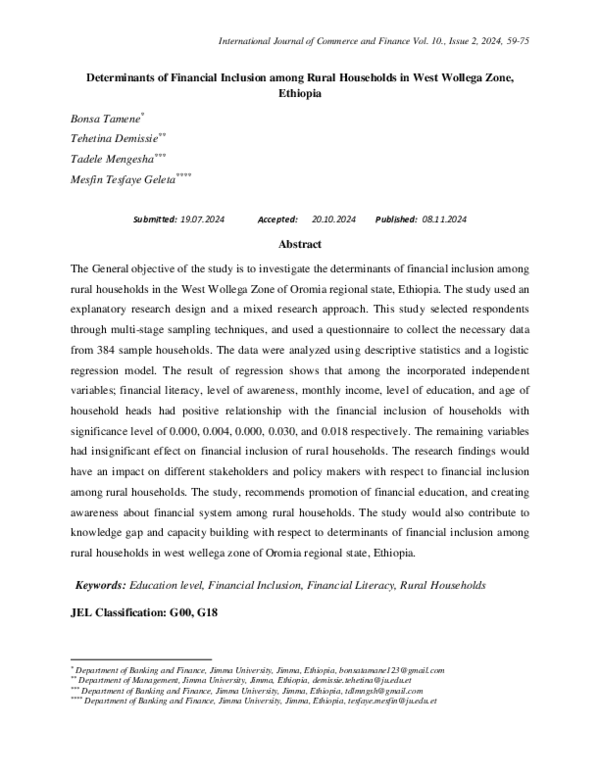 (PDF) Determinants of Financial Inclusion among Rural Households in ...