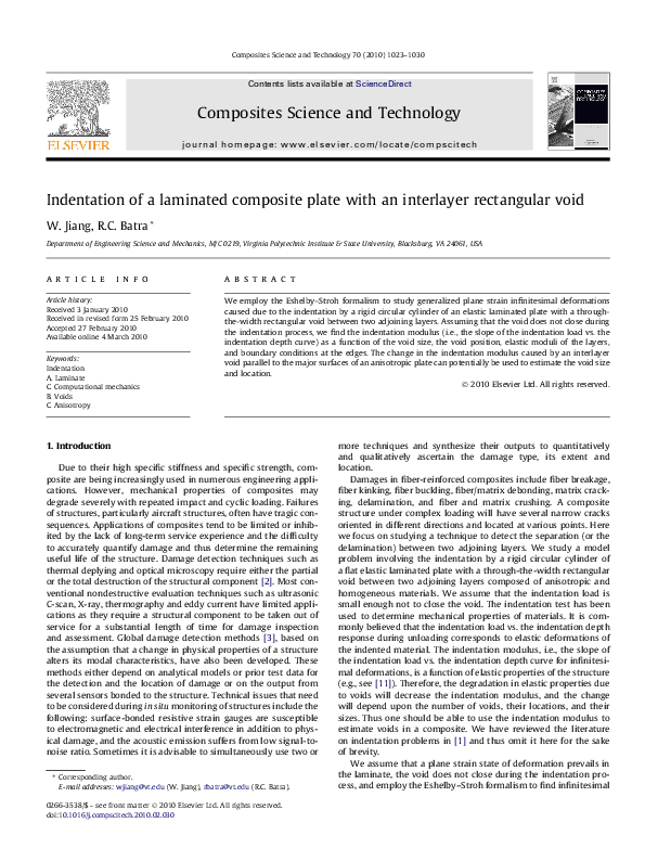 (PDF) Indentation of a laminated composite plate with an interlayer ...