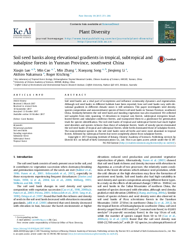 (PDF) Soil seed banks along elevational gradients in tropical ...