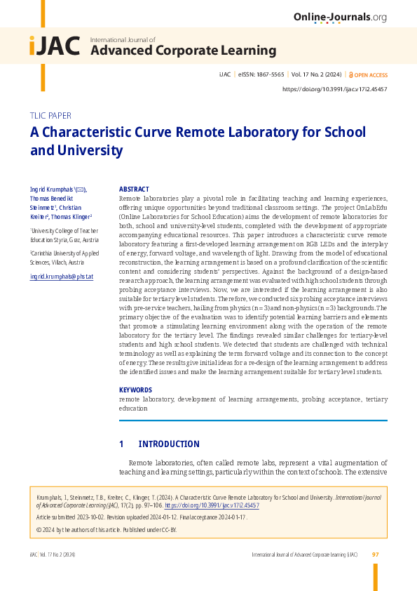 (PDF) A Characteristic Curve Remote Laboratory for School and University