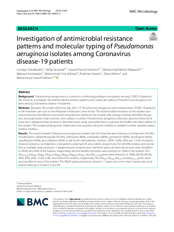 (PDF) Investigation of antimicrobial resistance patterns and molecular ...